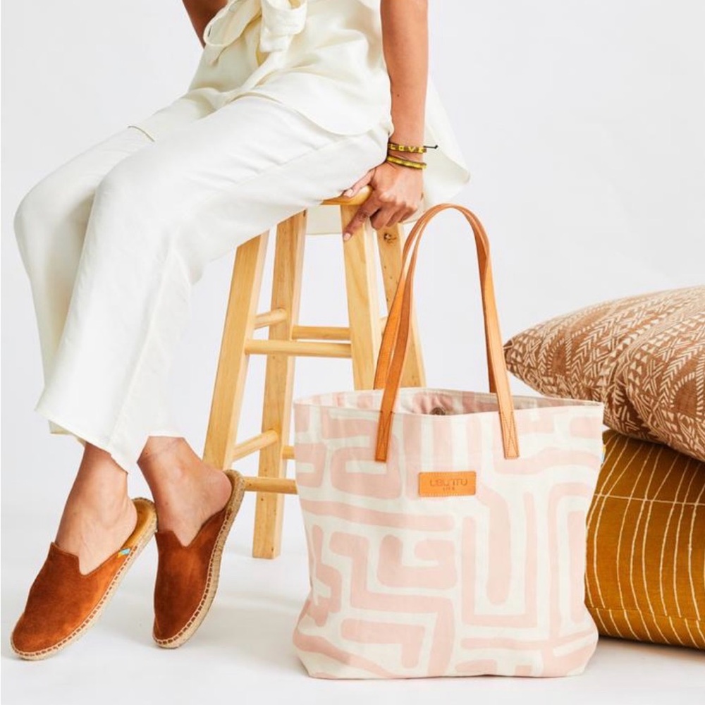 Ubuntu Life go-to canvas tote bag handmade cotton in pink & eggshell